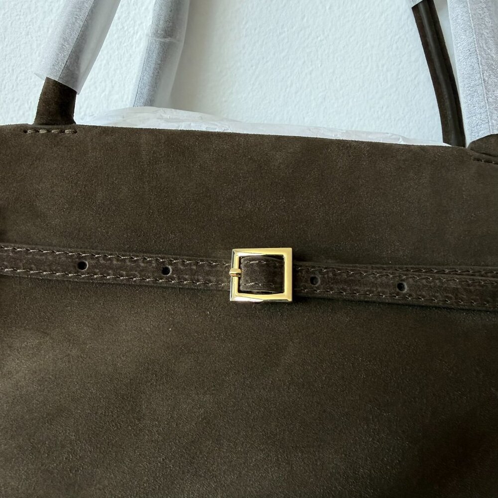 Manu Atelier Le Cambon East-West Suede Shoulder Bag — Tobacco Green — Brand New - Picture 3 of 5